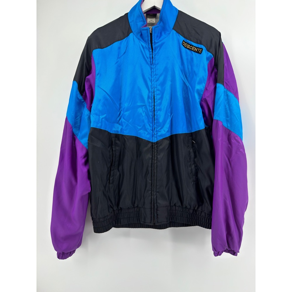 Vintage Descente Colorblock Windbreaker Jacket Mens XL Blue Purple 90s Retro